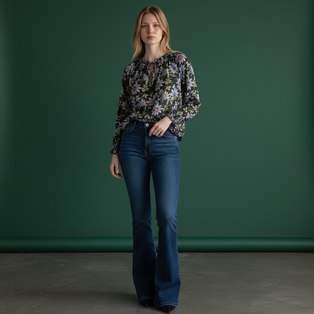 Olivia James The Label Women's Peasant Boho Blouse Passion Flower Print Small